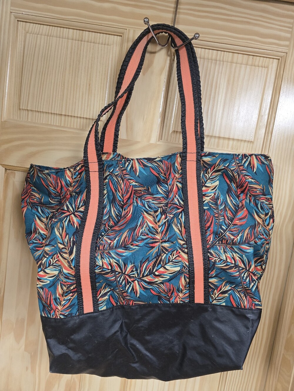 Teal Tropical Tote Bag with Coral Straps - Picture 10 of 14